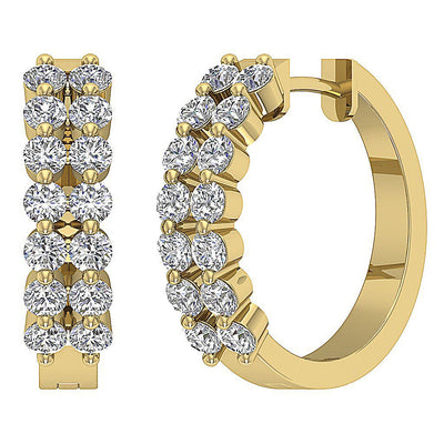 Prong Set Large Hoop Engagement Earrings Natural Diamond SI1/I1 G 1.60 Ct 18k/14k White Yellow Rose Gold