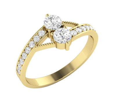 Forever Us Two Stone Anniversary Ring Round Diamond SI1 G 0.80 Carat Prong Set 14k Solid Gold