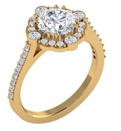 Designer Solitaire Halo Engagement Ring I1 G 2.20 Ct Round Cut Natural Diamond 14K Solid Yellow Gold
