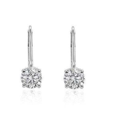 Lever Back Solitaire Stud Earring Natural Diamonds I1 G 1.10 Ct 14k/18k Yellow Gold