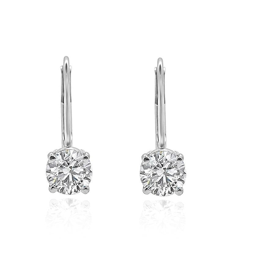 Lever Back Solitaire Studs Earrings 14k/18k Rose Gold Round Diamonds SI1 G 1.10 Ct