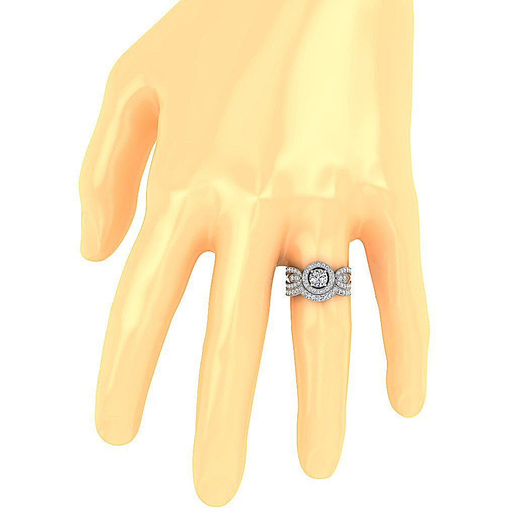 OnFinger14kWhiteGoldHaloBridalRingSet