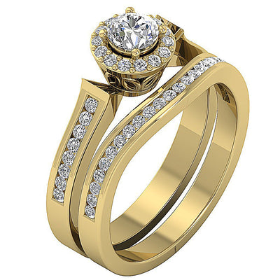 Halo Engagement And Wedding Band Sets Genuine Diamond I1 G 0.90 Carat 14K Gold