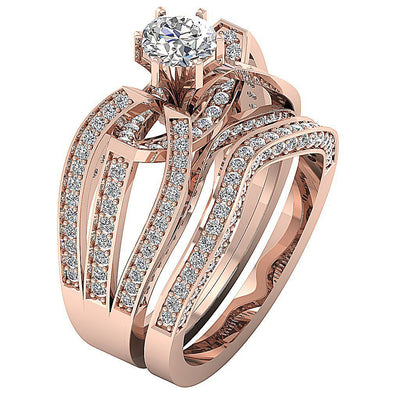 Diamond For Good Split Shank Engagement Ring Sets SI1 G 2.15 Ct Round Diamond 14k Gold