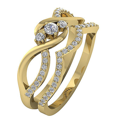 3 Stone Matching Wedding Band Sets 14k Gold SI1 G 0.60 Ct Genuine Diamond