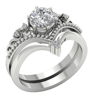 Matching Rings That Fit Together Natural Round Diamond I1 G 1.15 Carat 14k White Gold