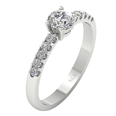 Accent Solitaire Anniversary Ring Round Diamond SI1 G 0.80 Ct 14k Solid Gold Prong Set