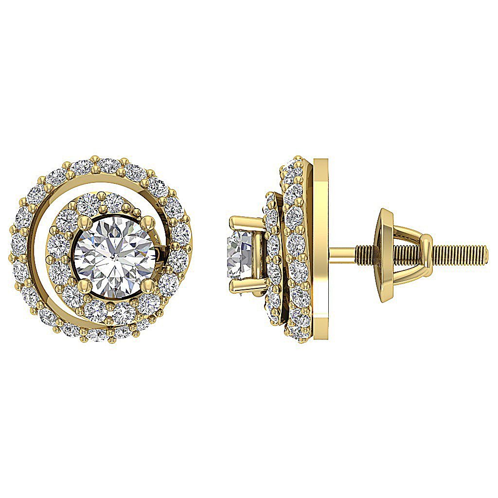 14k/18k Solid Gold Round Diamonds I1 G 1.25Ct Removable Jacket Halo Solitaire Studs Earrings 9.90MM