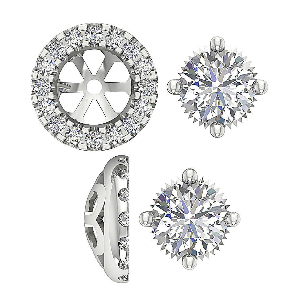 14k/18k Solid Gold Round Diamond SI1 G 1.30Ct Removable Jacket Halo Solitaire Stud Earring Prong Set