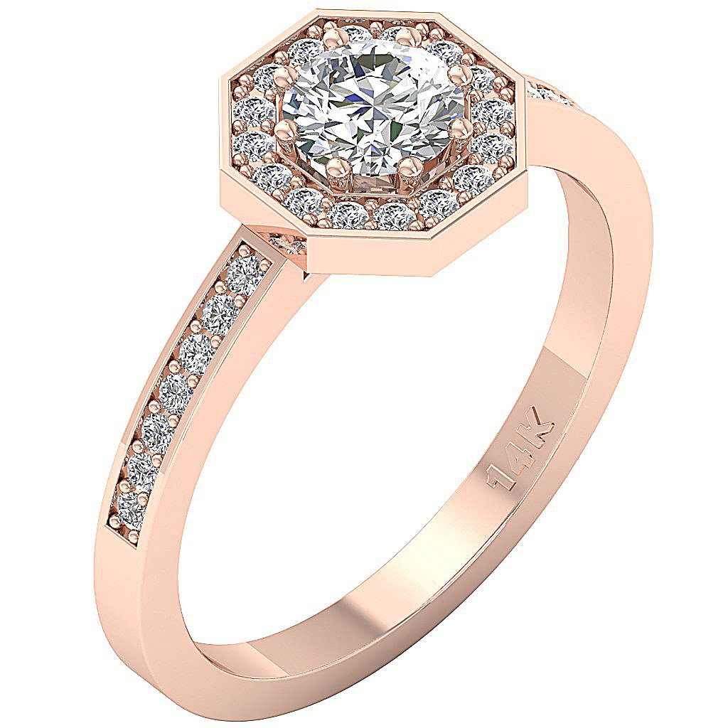 Prong Set SI1 G 0.80 Ct Halo Accent Solitaire Anniversary Ring Round Diamond 14k Rose Gold