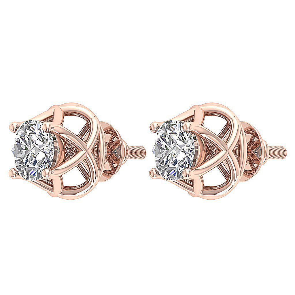 14k/18k Rose Gold SI1/I1 G 2.00 Ct Solitaire Studs Wedding Earrings Genuine Diamond Prong Set