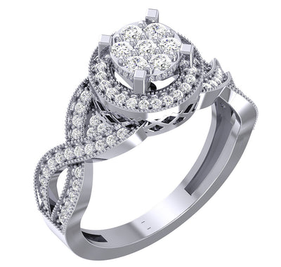 Halo Engagement Twisted Solitaire Ring For Women SI1 G 0.60 Carat Diamond 14K Gold