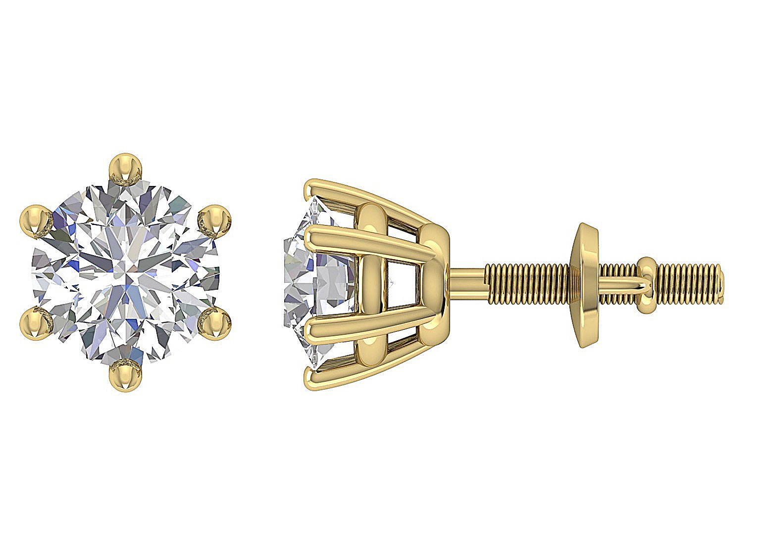 Lab Grown Diamonds VS F 1.50-2.50 Carat Six Prong Set Solitaire Studs Earrings 14k Solid Gold