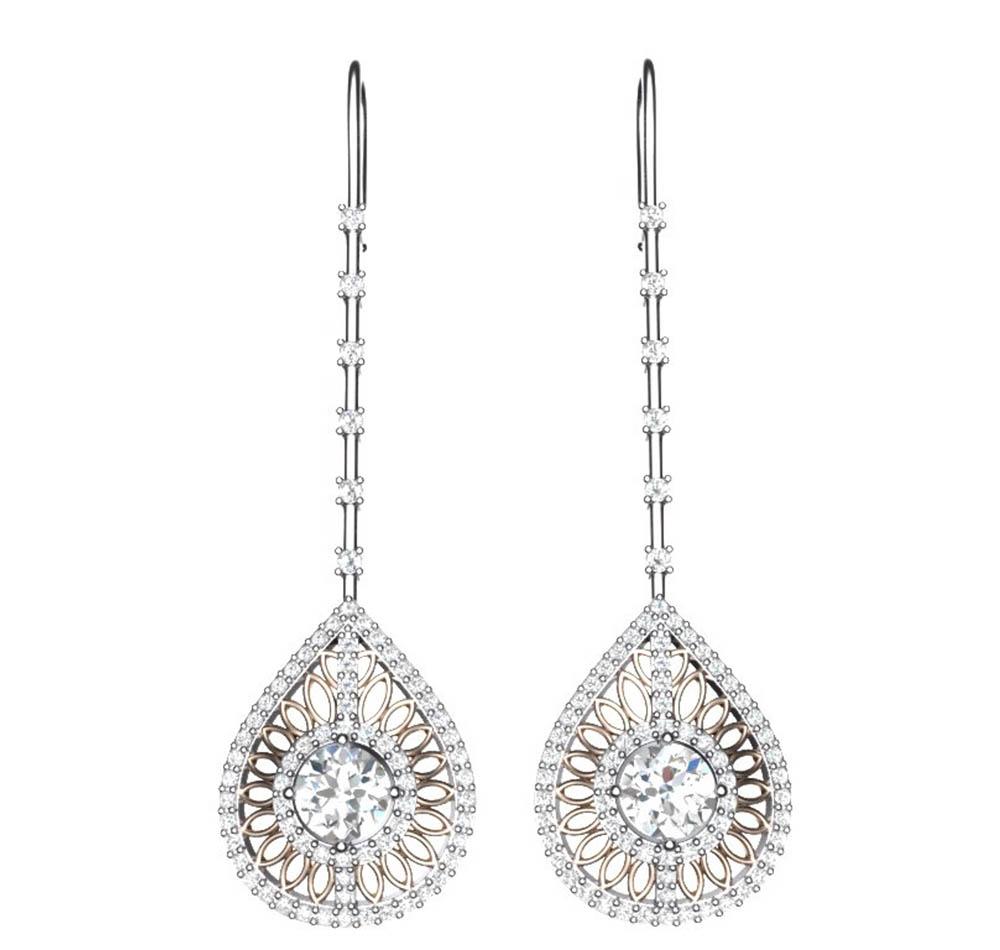 Prong Set 18k/14k White Yellow Rose Gold Chandelier Engagement Earrings Natural Diamond SI1/I1 G 3.00 Ct