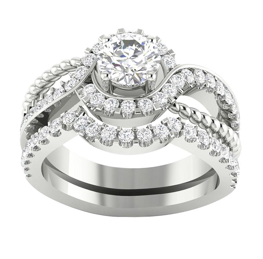 Split Shank Bridal Wedding Ring Set SI1 G 1.75 Carat Natural Diamonds 14K Solid Gold