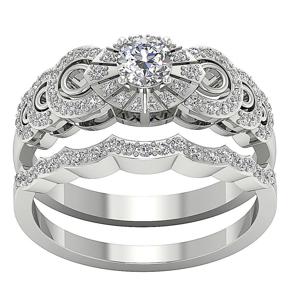 Diamond For Good Jewelers Wedding Bands Set SI1 G 0.80 Carat Round Diamond 14K Gold