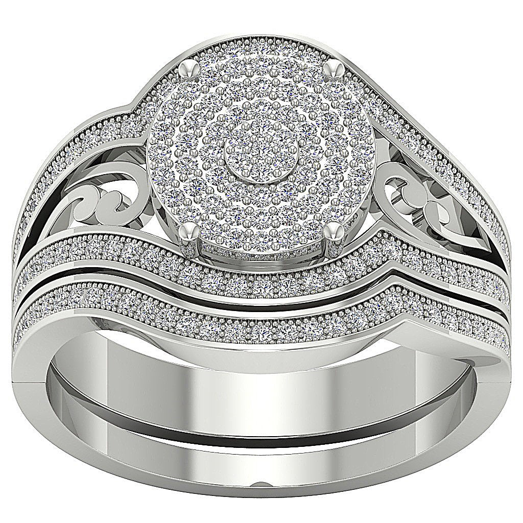 14K Solid Gold Milgrain Halo Bridal Engagement Ring Natural Diamond Prong Set I1 G 0.75 Carat