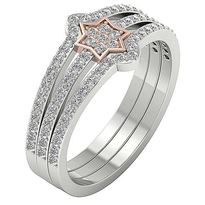 2 Tone Engagement Fashion Diamond Ring 14K Solid Gold SI1 G 0.85 Ct 10.00 MM