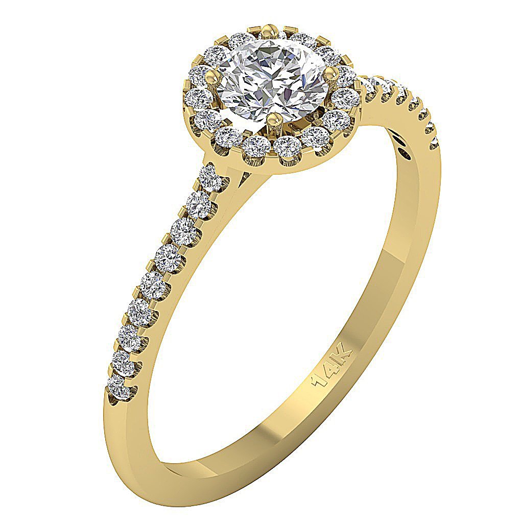 Halo Solitaire Wedding Diamond Ring 14k Solid Gold Prong & Pave Setting I1 G 1.10 Ct