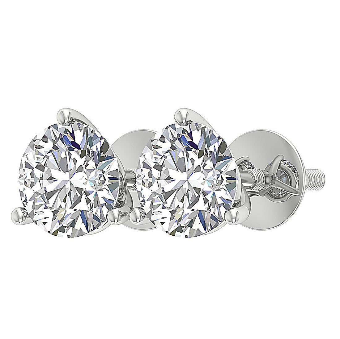 Martini 3 Prong Set Solitaire Stud Earring 14k Gold I1 G 2.50 Ct Round Cut Diamond