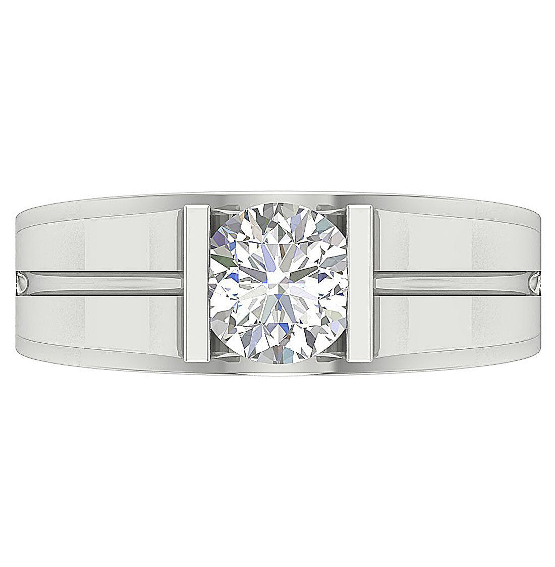 Natural Diamond Men Solitaire Engagement Ring I1 G 1.00 Ct Bar Set 14k White Gold 7.50 MM