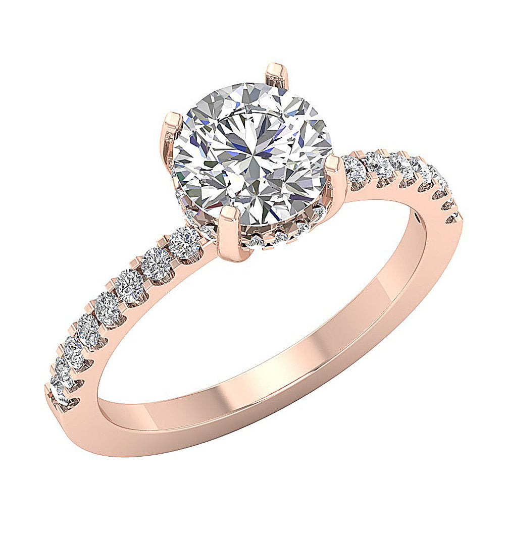 Accent Solitaire Wedding Round Cut Diamond Ring SI1 G 1.40 Ct 14k Solid Gold