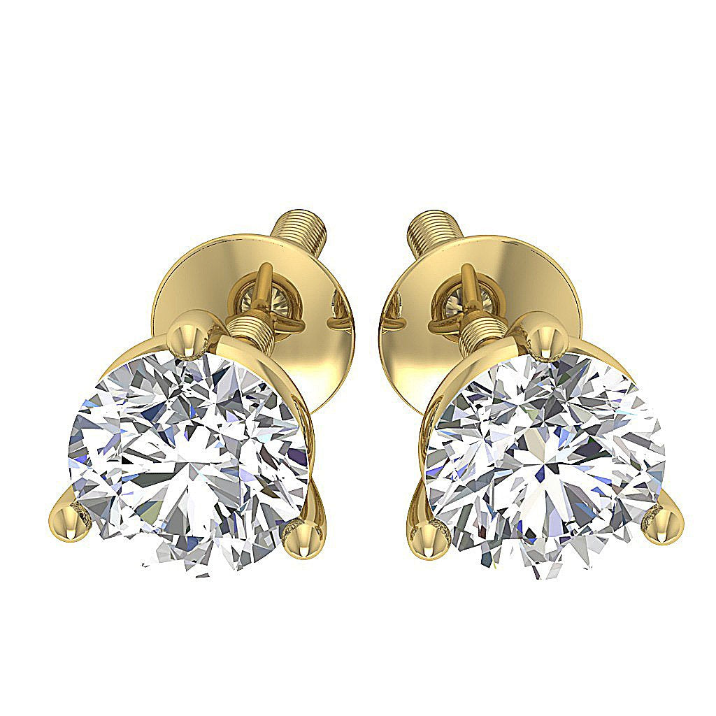 14k/18k Yellow Gold Round Diamonds I1 G 0.85 Ct Solitaire Studs Earrings Martini Prong Set 4.80MM