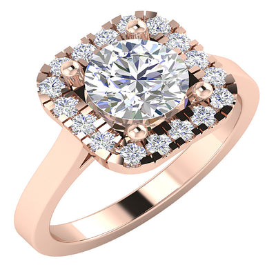 Solitaire Cushion Halo Engagement Wedding Ring I1 G 1.90 Ct Round Cut Diamond 14K Rose Gold 11.60MM