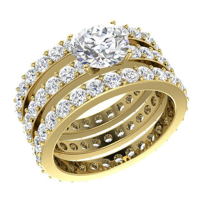 3 Piece Wedding Eternity Ring Sets I1 G 5.00 Ct Round Diamond 14K Yellow Gold 7.00 MM