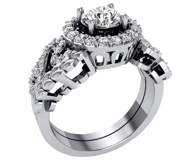 Designer Bridal Halo Ring Set I1 G 1.60 Ct Genuine Diamond 14K White Yellow Rose Gold