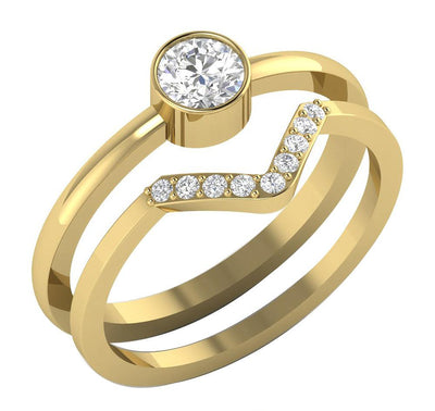 Genuine Diamond 14K Solid Gold V Bridal Ring Bezel Set I1 G 0.60 Ct