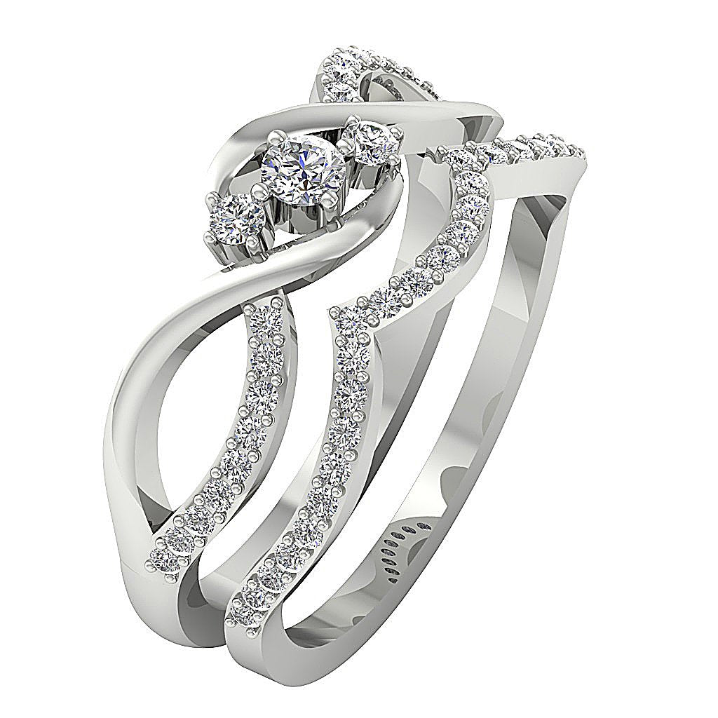 3 Stone Matching Wedding Band Sets 14k Gold SI1 G 0.60 Ct Genuine Diamond
