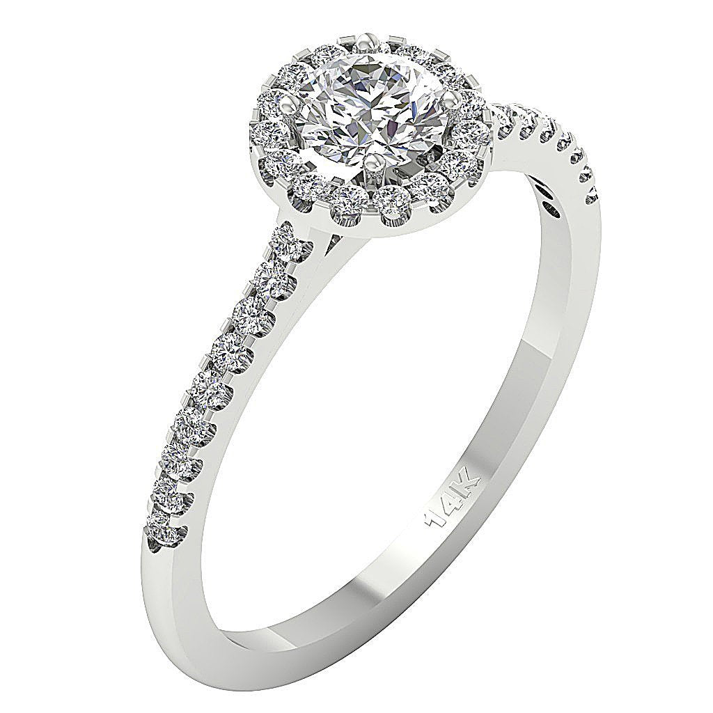 Halo Solitaire Wedding Diamond Ring 14k Solid Gold Prong & Pave Setting I1 G 1.10 Ct