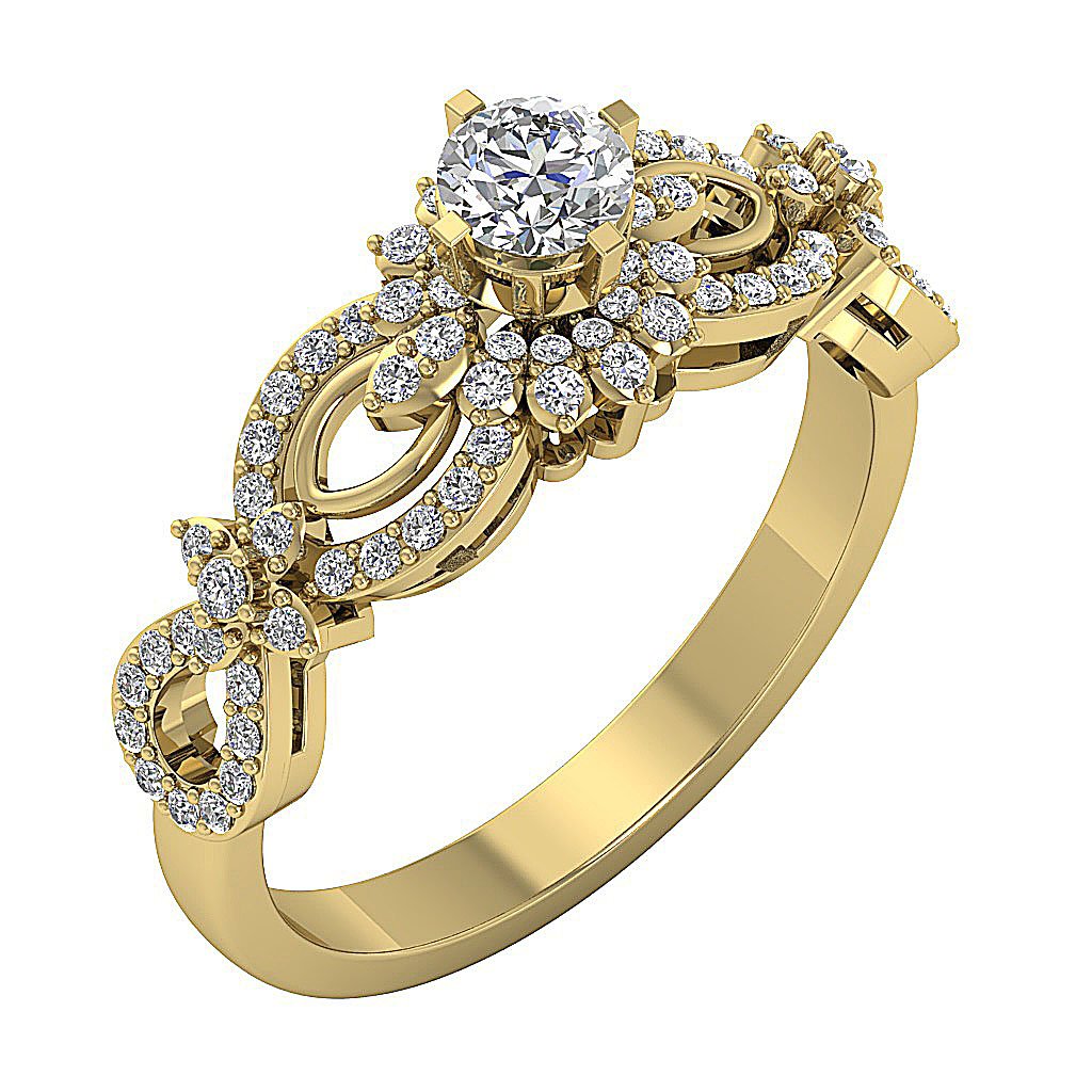 I1 G 0.70 Ct Prong Set 7.80MM 14K Gold Solitaire With Accent Natural Diamond Wedding Designer Ring