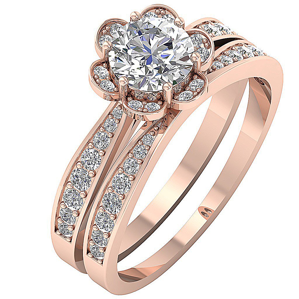 Designer Bridal Engagement Ring Set I1 G 1.70 Carat 14K Solid Gold 10.00 MM