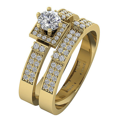 I1 G 1.10 Carat Square Halo Bridal Anniversary Ring Prong Set Round Diamond 14K Solid Gold 9.65 MM