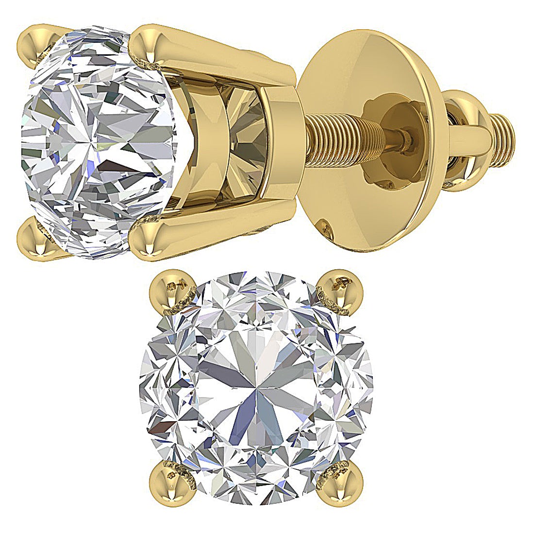 VS F 3-4 Carat Round Lab Gron Diamond 14k Solid Gold Solitaire Studs Earrings 4 Prong Set
