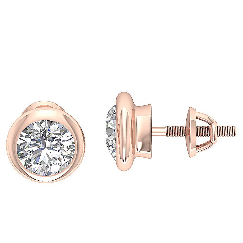 Natural Diamond Solitaire Studs Engagement Earrings I1 G 1.40 Ct 14k / 18k White Gold Bezel Set