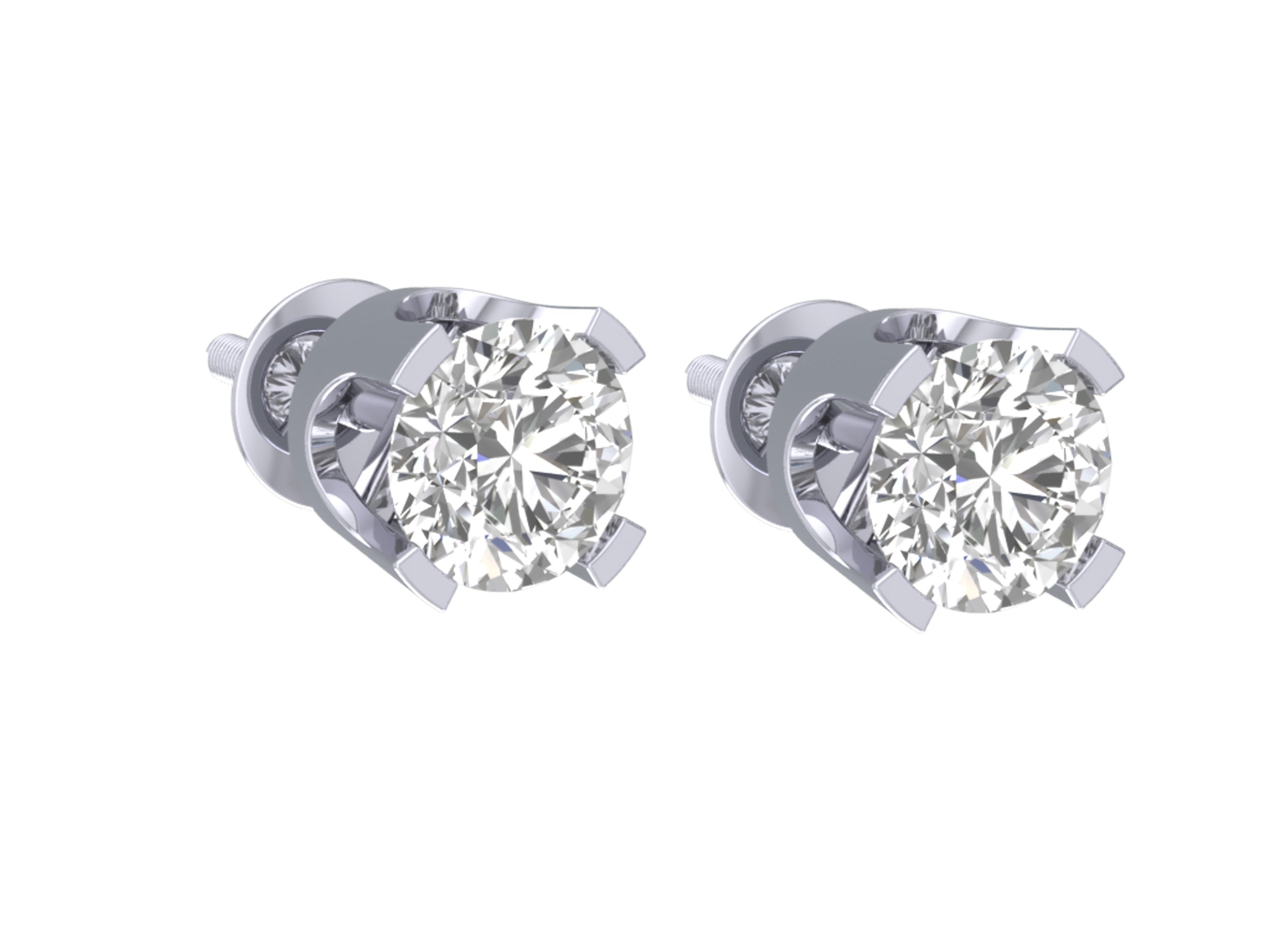Solitaire Studs Earrings I1 G 0.40 Ct 14k / 18k Gold Natural Round Diamonds