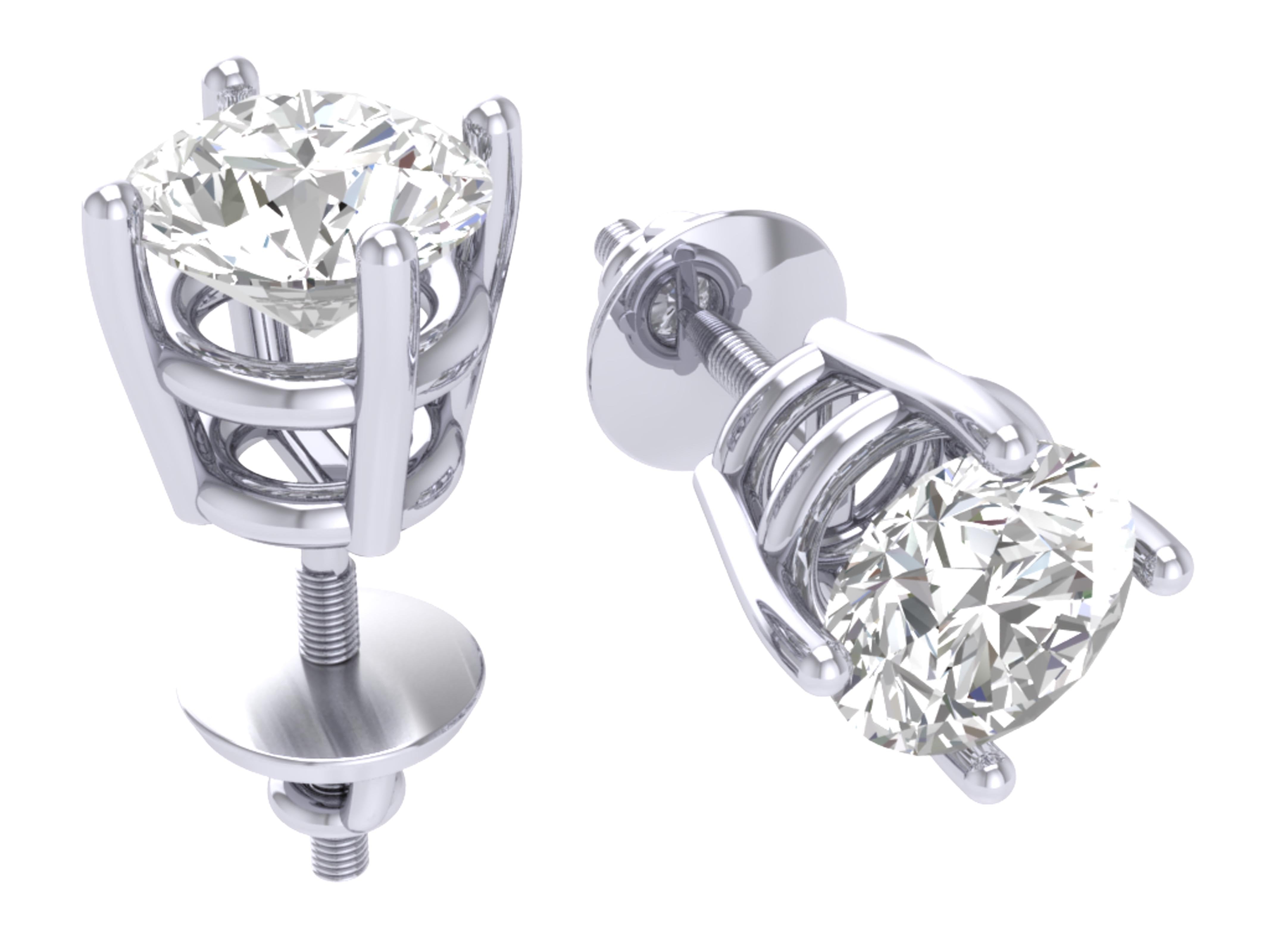 Solitaire Studs Earrings 14k / 18k Gold Natural Diamonds I1 G 0.50 Ct