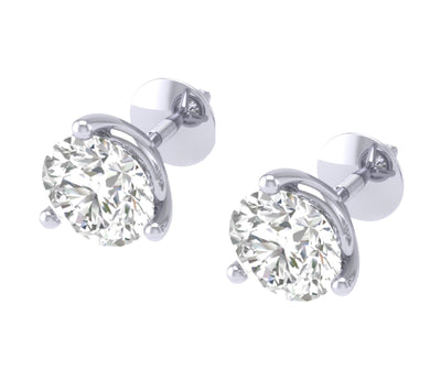 14k/18k White Gold Round Cut Diamonds Solitaire Studs Earrings I1 G 0.65Ct Martini Prong Set 4.20MM