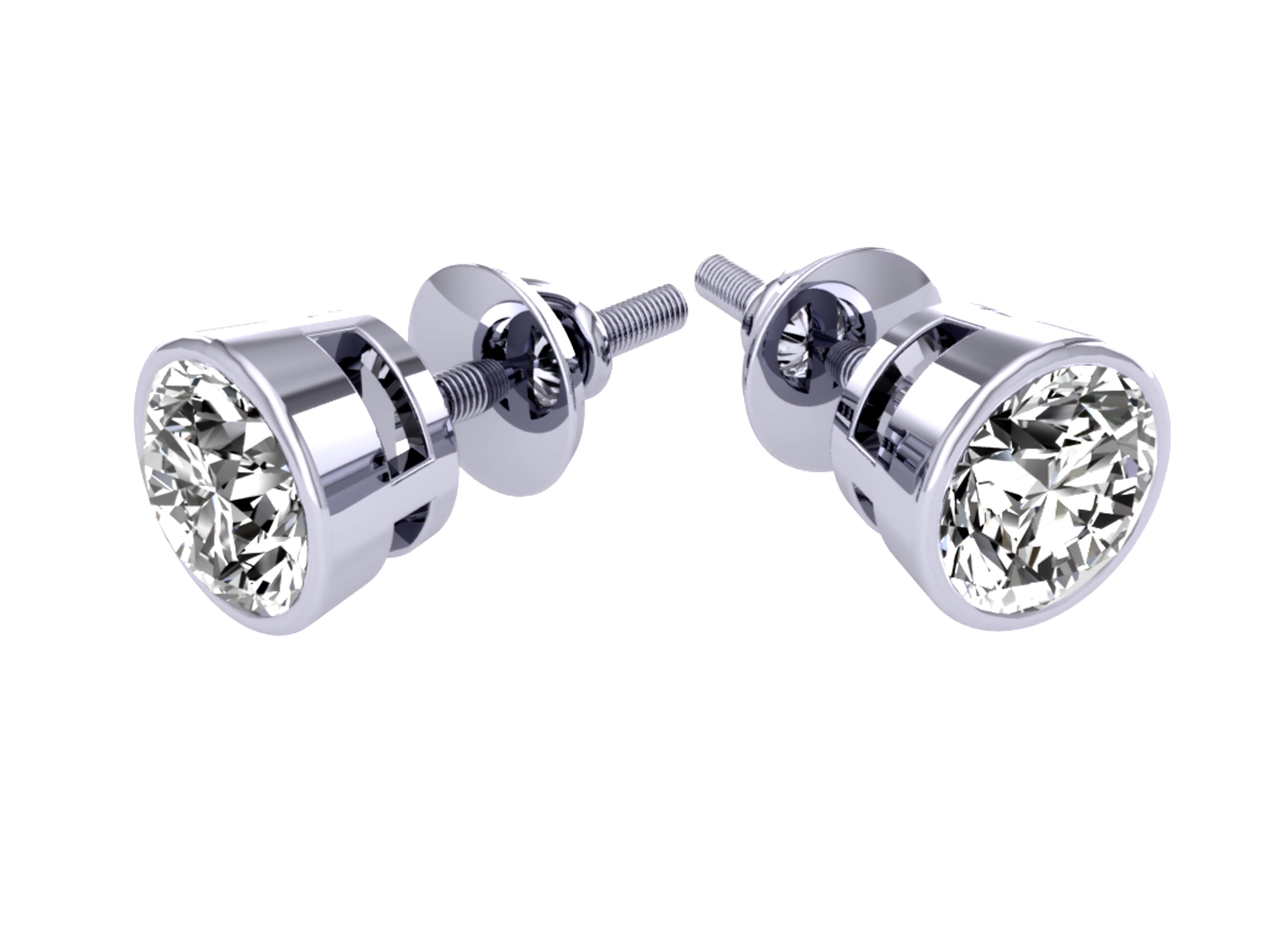 Solitaire Studs Anniversary Earrings Round Diamond I1 G 1.40 Carat 14k / 18k Solid Gold Bezel Set