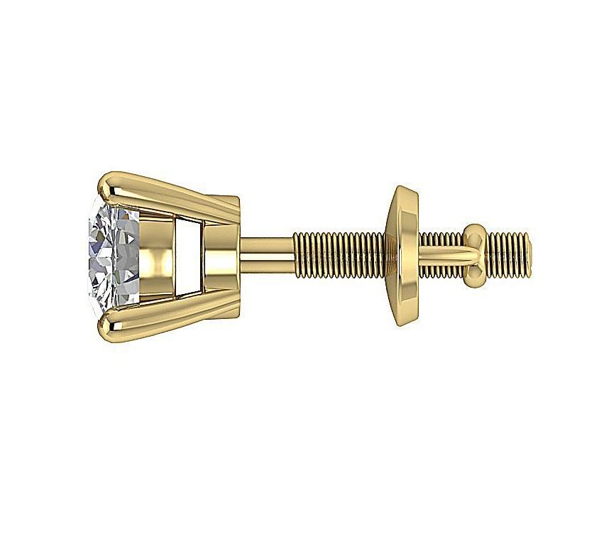 Solitaire Studs Earrings 14k / 18k Gold Natural Round Cut Diamond I1 G 0.60 Ct