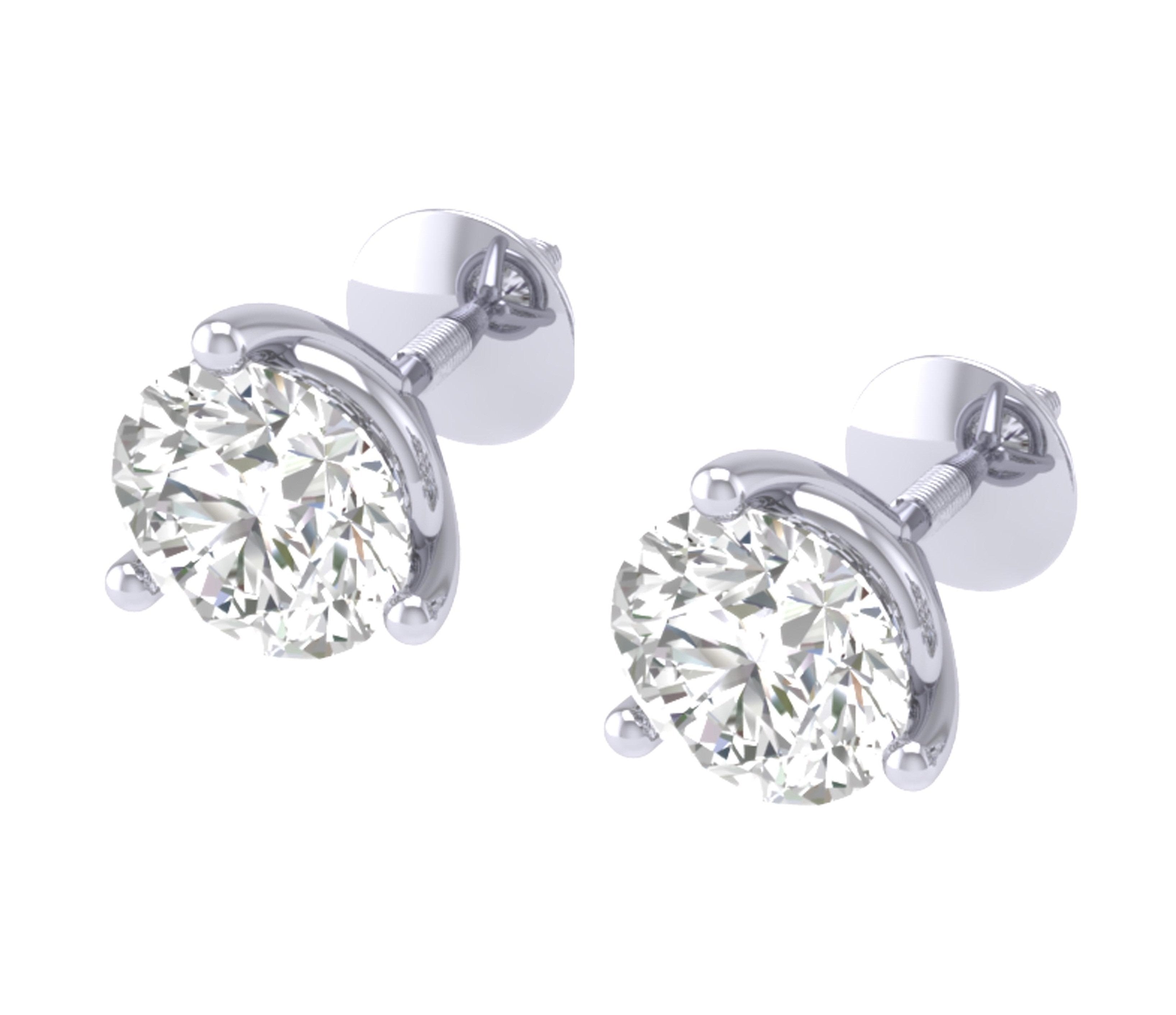 14k White Gold Lab Grown Diamonds Solitaire Studs Earrings VS F 0.50/0.75/1.00 Ct Martini Prong Set