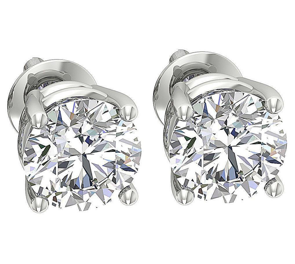 I1 G 2.10 Ct Round Diamond Solitaire Stud Earring 14k White Yellow Rose Gold