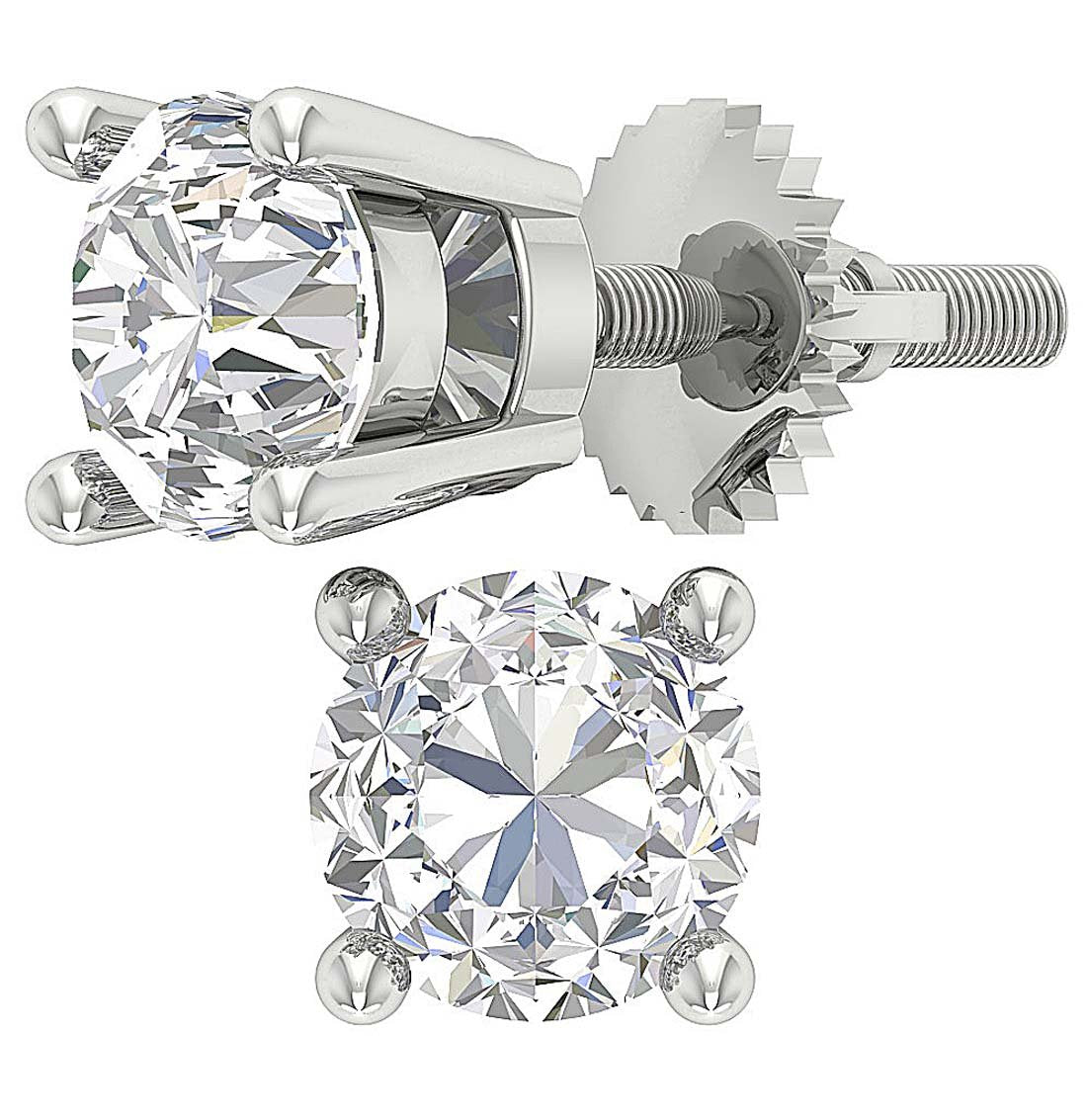 Natural Round Diamond Solitaire Studs Earrings I1 G 2.10 Ct 14k Solid Gold Prong Set