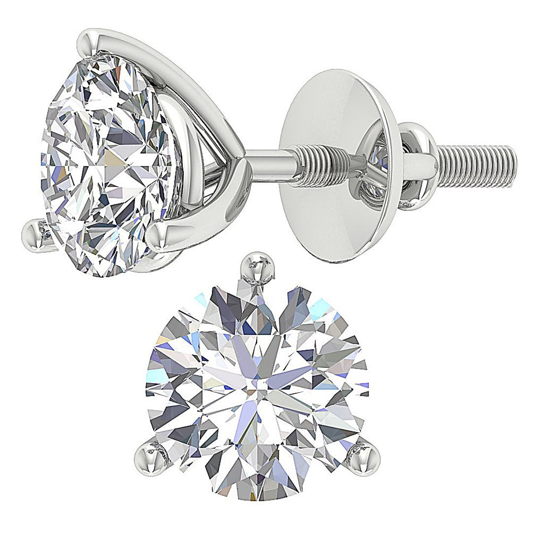 Martini 3 Prong Set Solitaire Stud Earring 14k Gold I1 G 2.50 Ct Round Cut Diamond
