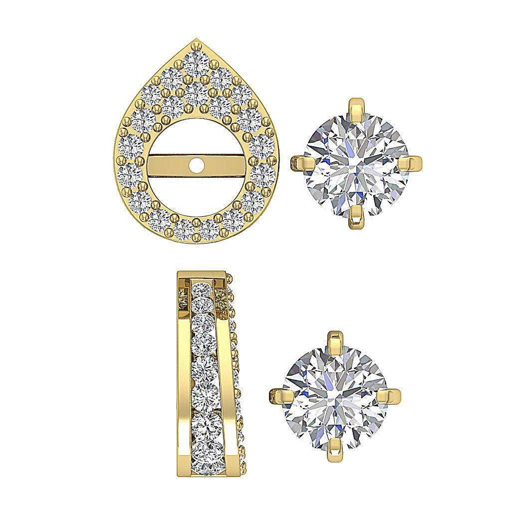 14k/18k Yellow Gold Round Diamond I1 G 1.75Ct Removable Jacket Halo Solitaire Stud Earring 7.80MM