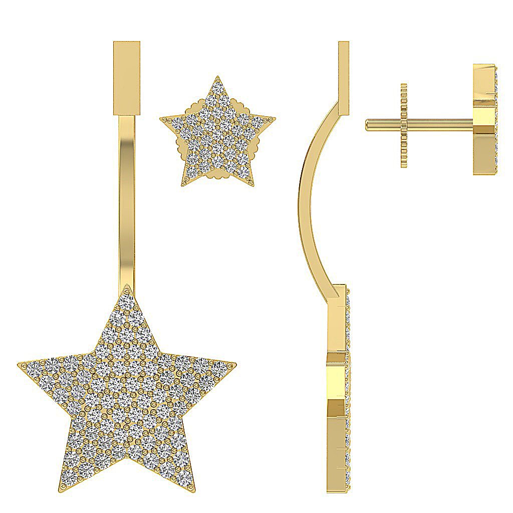 14k/18k Solid Gold Natural Diamonds I1 G 1.10 Ct Removable Jacket Studs Earrings Prong Set 14.75MM