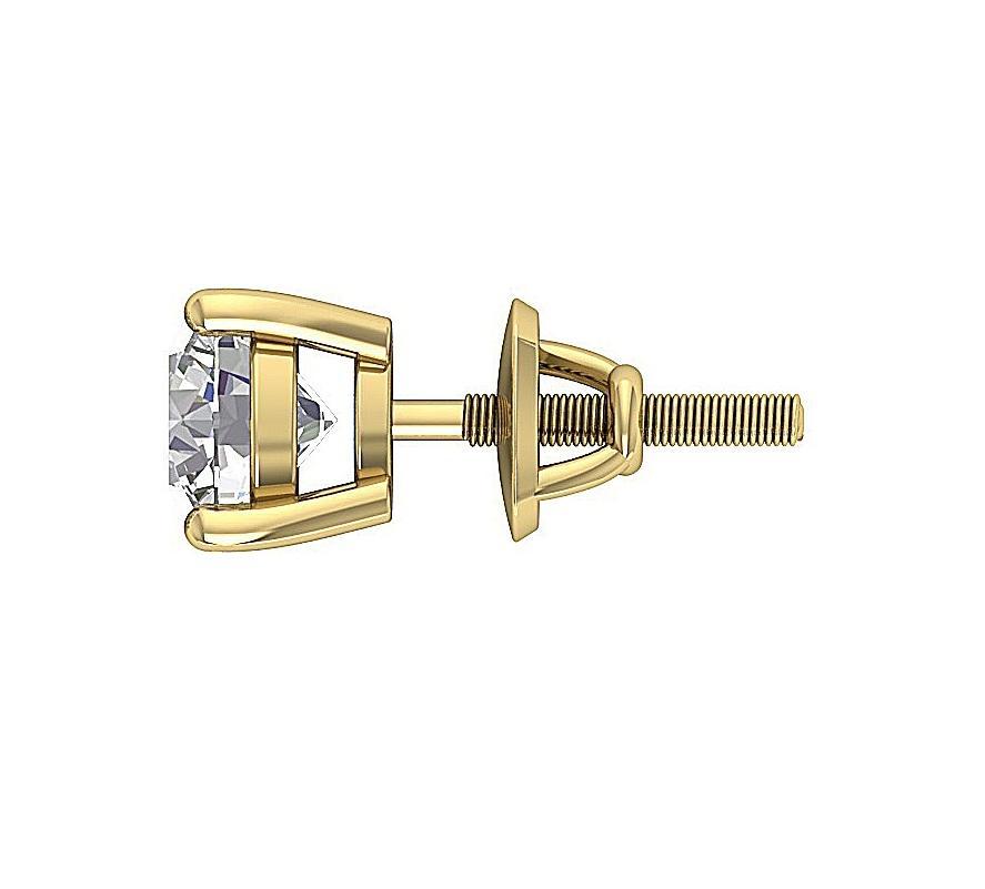 SI1 G 0.55 Ct Solitaire Studs Earrings 14k/18k Yellow Gold Round Cut Diamond